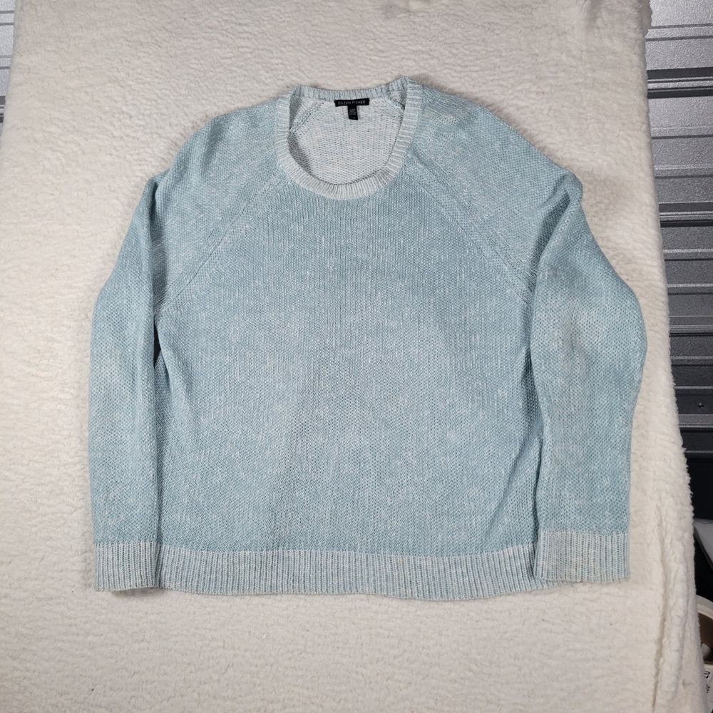 Eileen Fisher Organic Linen Cotton‎ Sweater Womens L Blue Raglan Crewneck